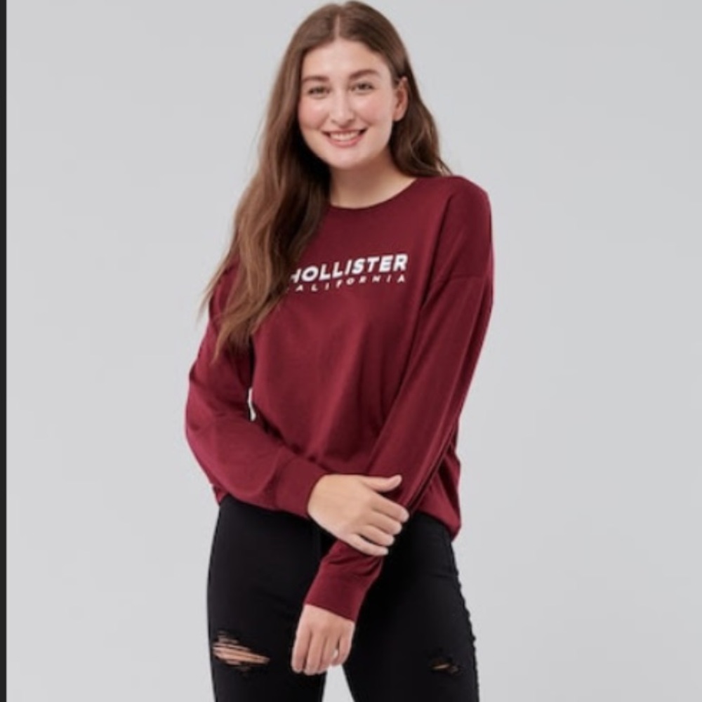 Hollister long sleeve print logo graphic tee